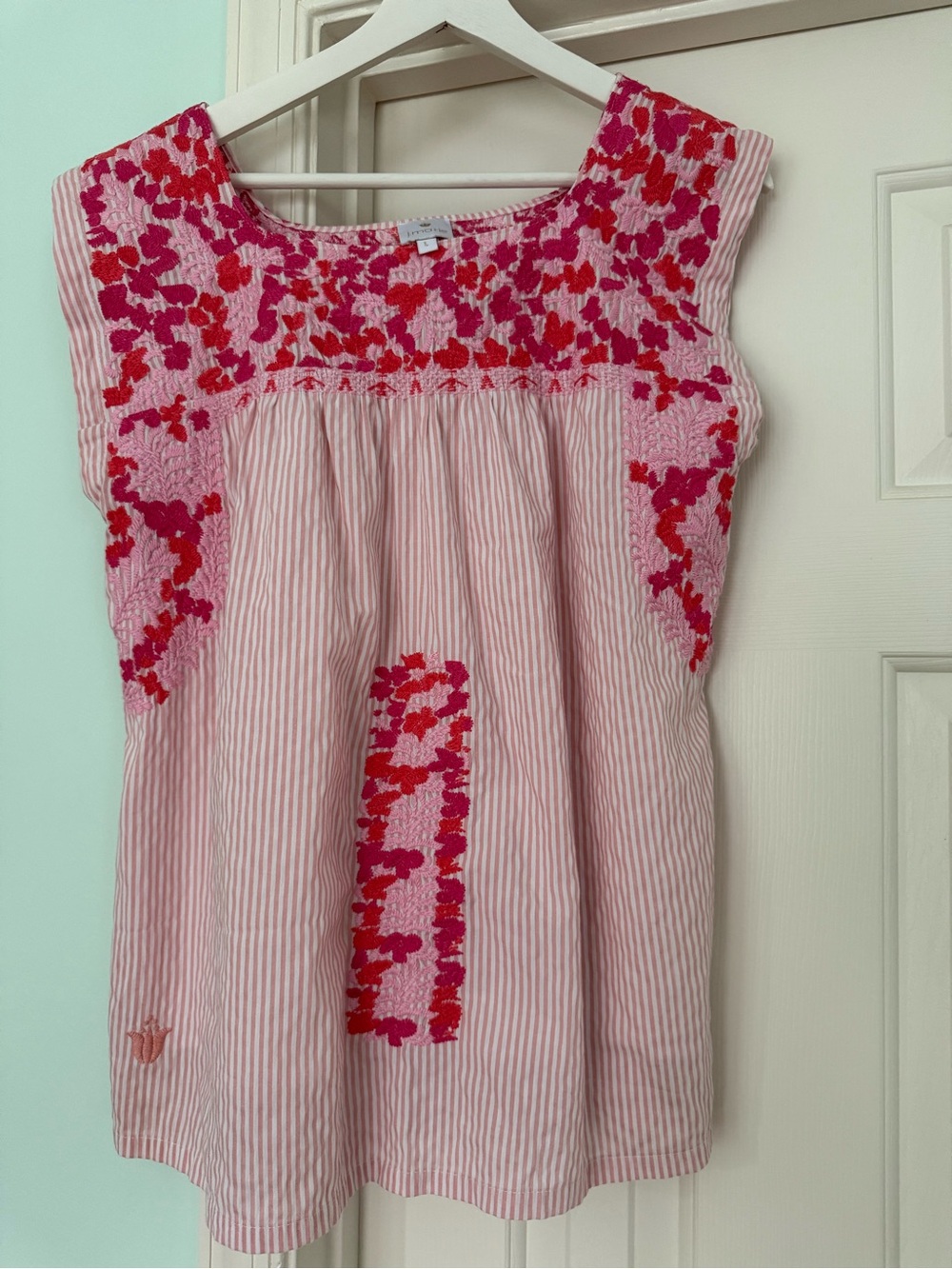 j. Marie Pink Striped Embroidered Sleeveless Casual top